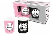 Set van 2 mokken She is beautiful + He is beast