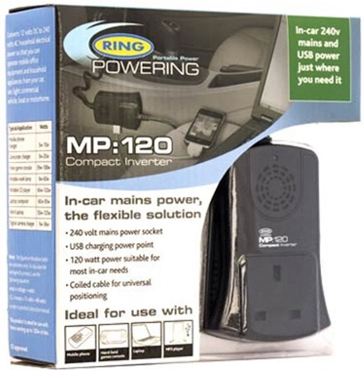 Ring Omvormer MP120 12volt naar 230volt - MP120 met USB