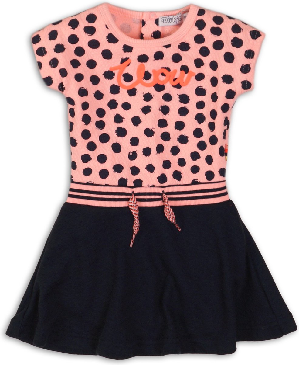 Dirkje Meisjes Jurk - Light neon coral aop + navy - Maat 62