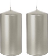 2x bougies cylindriques en argent / bougies piliers 6 x 12 cm 40 heures de combustion - Bougies argentées inodores - Décorations pour la maison