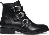 Manfield - Dames - Zwarte buckle boots met kleine studs - Maat 37