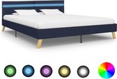 Bedframe Blauw 160x200 cm Stof met LED (Incl LW Led klok) - Bed frame met lattenbodem - Tweepersoonsbed Eenpersoonsbed