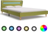 Bedframe Groen 140x200 cm Stof met LED (Incl LW Led klok) - Bed frame met lattenbodem - Tweepersoonsbed Eenpersoonsbed