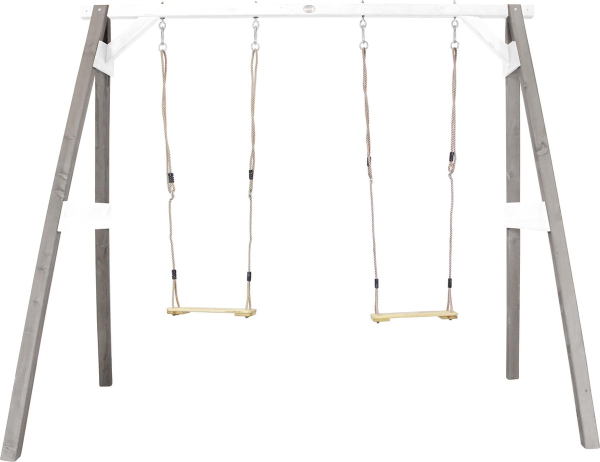 AXI Dubbele Houten Schommel in Grijs/Wit - FSC hout - Vrijstaande schommelset met 2 houten schommelzitjes - Schommelset voor kinderen - 10 jaar Garantie!
