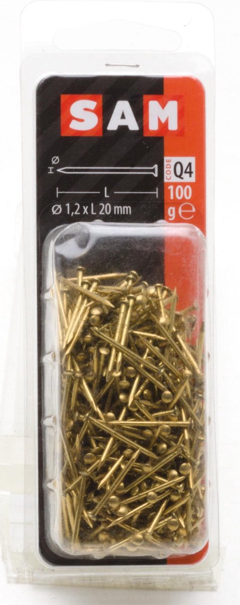 SAM Nagel platte kop Messing 1.2x20mm ca. 100 gr 818000 Q4