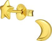 Joy|S - Zilveren ster maan oorbellen 5 x 6 mm 14k goudplating