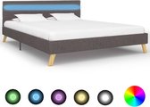 Bedframe Grijs 120x200 cm Stof met LED (Incl LW Led klok) - Bed frame met lattenbodem - Tweepersoonsbed Eenpersoonsbed