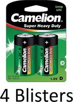 8 Stuks (4 Blisters a 2 st) Camelion Super Heavy Duty D Cell Batterijen