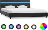 Bedframe Grijs 140x200 cm Kunstleer met LED (Incl LW Led klok) - Bed frame met lattenbodem - Tweepersoonsbed Eenpersoonsbed