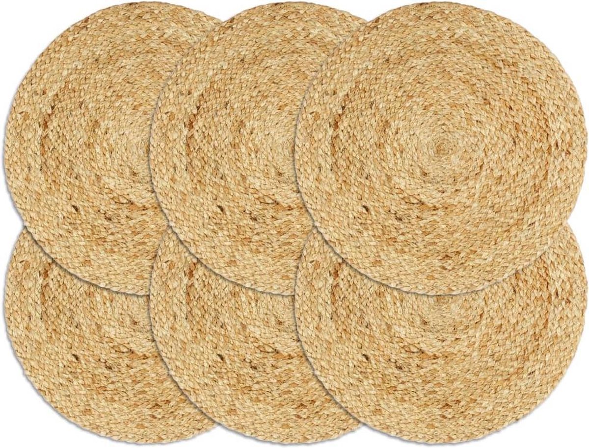 vidaXL Jute Placemat Set van 6 - Rond, 38 cm, Natuurlijk Bruin