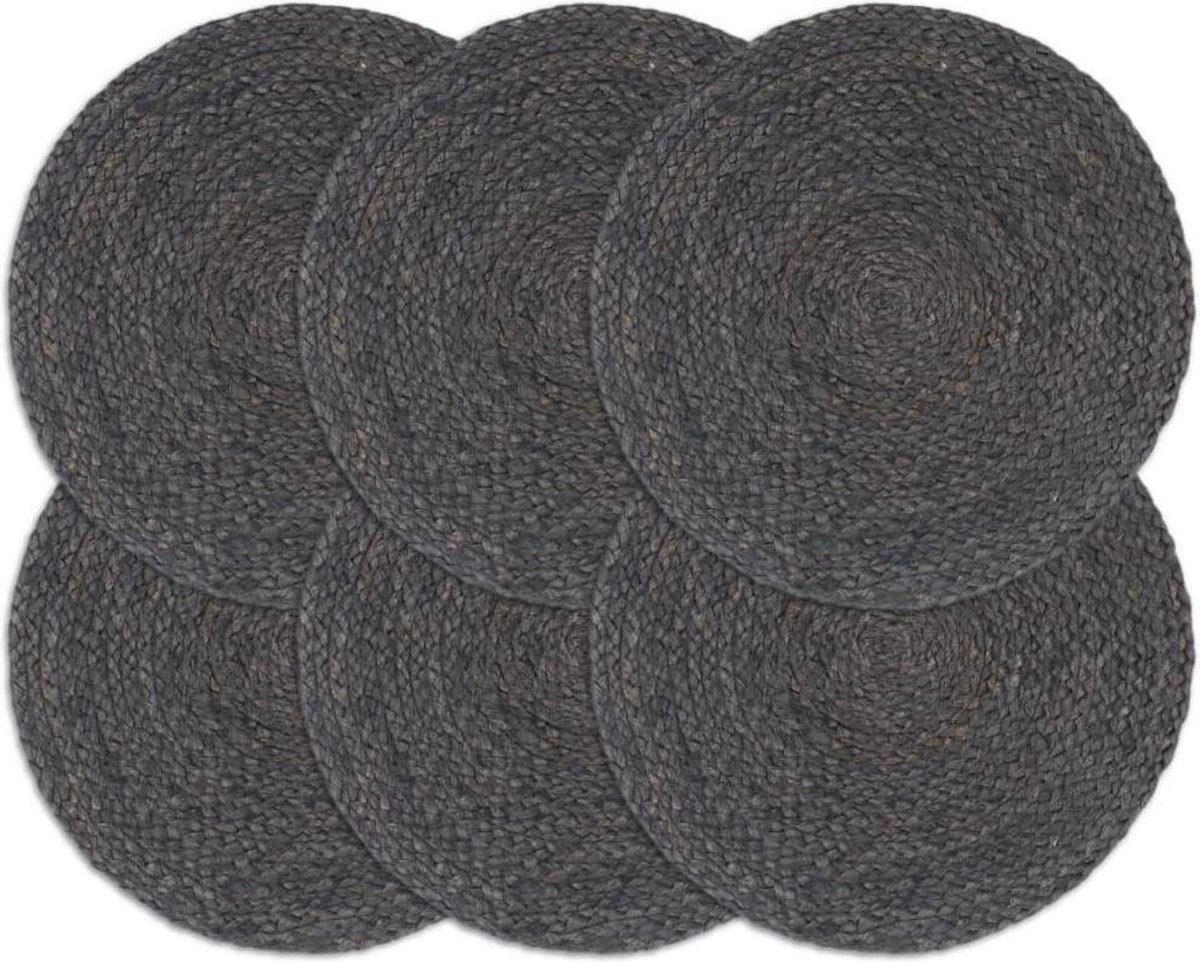 vidaXL - Placemats - 6 - st - rond - 38 - cm - jute - donkergrijs