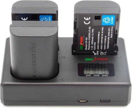 ChiliPower Canon Battery LP-E6 Kit Deluxe - 3 batteries + Triple chargeur,  pour... | bol