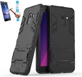 Samsung Galaxy A6 2018 Kickstand Shockproof Zwart Cover Case Hoesje - 1 x Tempered Glass Screenprotector