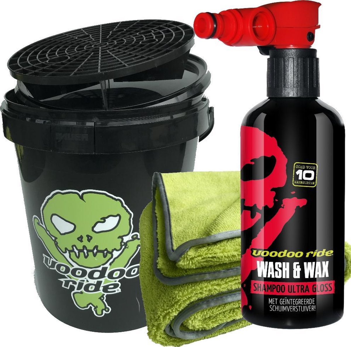 VooDoo Ride - Wash&Wax pakket - twv € 49,89 - wasemmer, wasshampoo met gardenakoppeling + droogdoek - Voodoo Ride