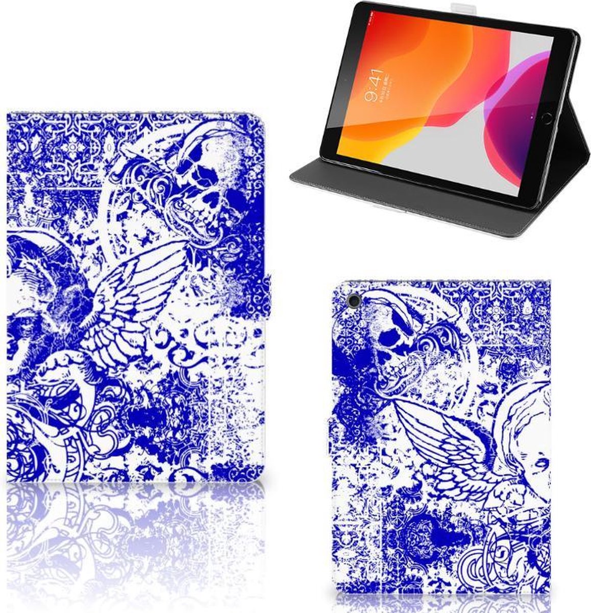 Tablettasje iPad 10.2 2019 | iPad 10.2 2020 | 10.2 2021 Angel Skull Blauw