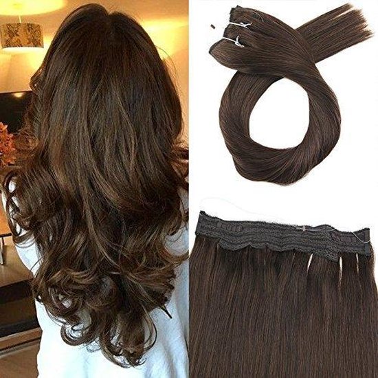 Onderbreking Weigering Dakraam Hair Extensions Wire Hair Halo donkerbruin 60cm 120gram 100%Echt haar |  bol.com