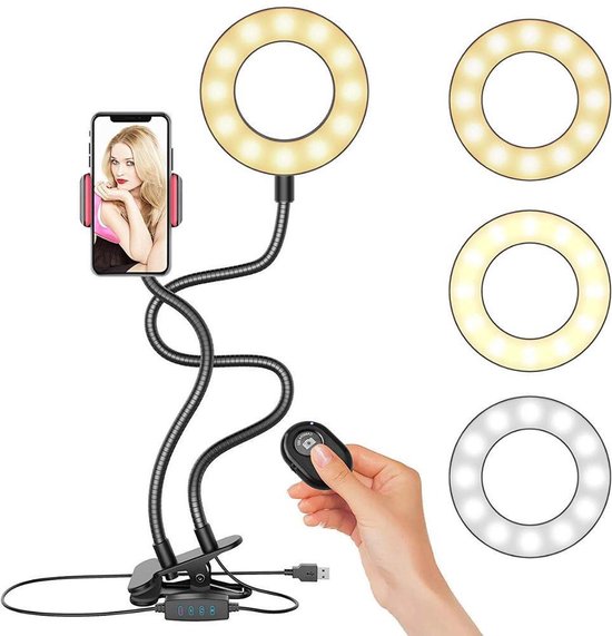 Ringlamp met Smartphone houder - Beauty lamp - Fotostudio - MET  AFSTANDBEDIENING -... | bol