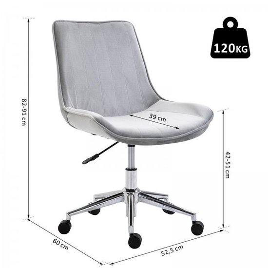 Bureaustoel ergonomisch - Lage rugleuning - 360 graden draaibaar -  Stof/Fluweel - Grijs | bol.com