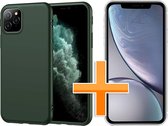 HB Hoesje Geschikt voor Apple iPhone 11 Pro - Siliconen Back Cover & Glazen Screenprotector - Groen