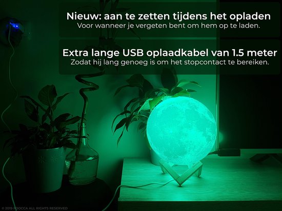 FOOCCA Maanlamp 3D LED Tafellamp 20 cm - 15 cm, 18 cm, 24 cm Via Menu - Maan Lamp met Timer Functie - Accu 15 tot 89 uur - 16 Dimbare LED Kleuren & Afstandsbediening - Extra Realistisch - FOOCCA