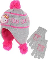 Hello Kitty winterset - Handschoenen & Muts - Grijs met Roze - 54 cm