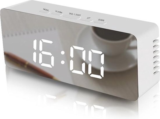 voorbeeld inschakelen Muf Digitale LED Wekker - Wekkers - Multifunctionele wekker - Spiegel – Snooze  - Wit | bol.com