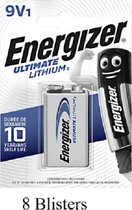 8 stuks (8 blisters a 1 stuk) Energizer Ultimate Lithium 9V blok Batterij / L522 e-block MN1604/6LR61