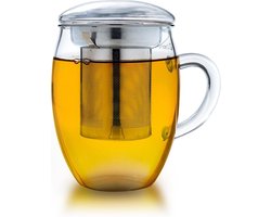 Creano theeglas alles in één 400ml, grote theekop met roestvrijstalen zeef en glazen deksel om losse thee en kruiden thee in te maken.