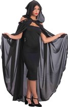 CARNIVAL TOYS - Lange zwarte cape met capuchon voor dames - Accessoires > Capes