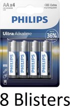 32 Stuks (8 Blisters a 4 st) Philips AA Ultra Alkaline Batterijen