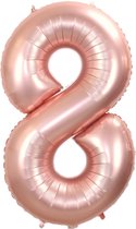 Folie Ballon Cijfer 8 Jaar Cijferballon Feest Versiering Folieballon Verjaardag Versiering Rose Goud XL 86Cm Met Rietje