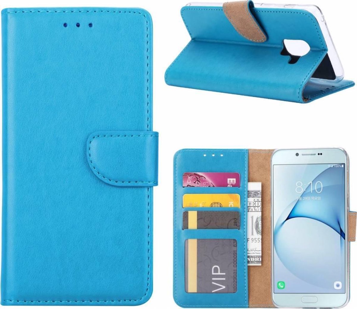 Samsung Galaxy A6 (2018) case Turquoise telefoon hoesje met pasjeshouder met opbergvakjes - van Bixb