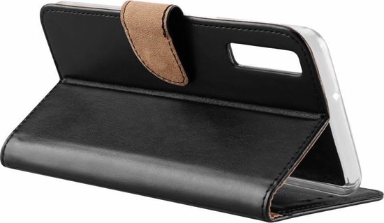 Coque Samsung Galaxy A7 2018 Zwart BookType et compartiments de rangement + Protecteur d'écran en Verres - par Bixb