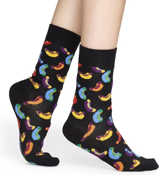 Happy Socks - Hot Dog Junkfood - Zwart Multi - Unisex - Maat 36-40