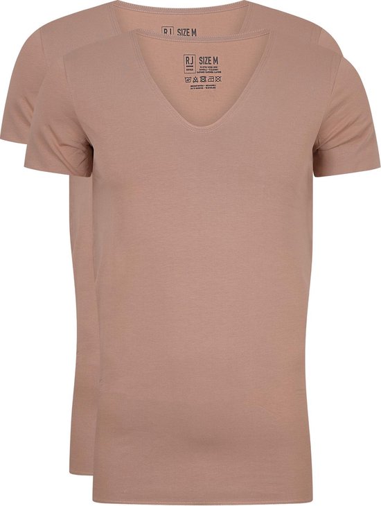 RJ Bodywear Everyday - Tilburg - 2-pack - stretch T-shirt diepe V-hals - beige (raw edge) -  Maat XXL
