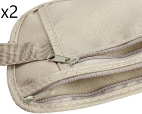 Beige heuptas met twee ritsvakken en draagband. "x2".
