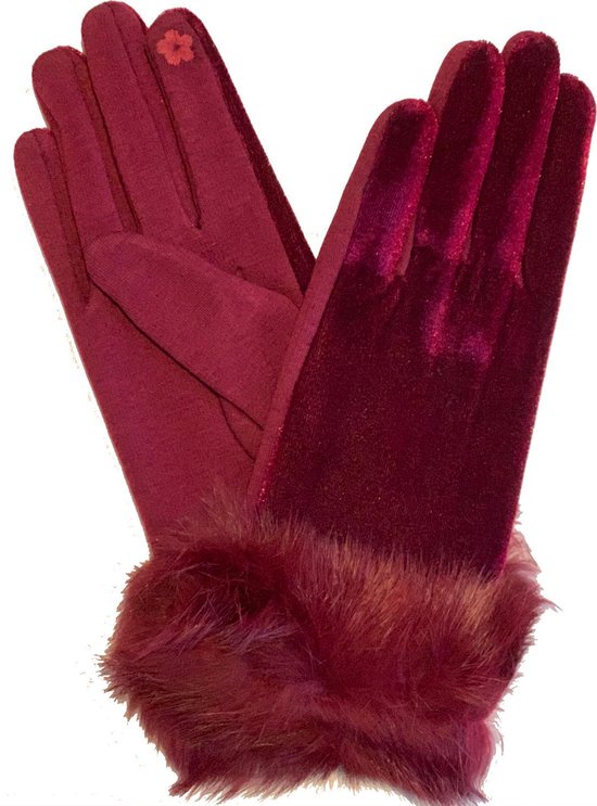 Dames handschoenen Nep Bont Kunst Fluweel - Bordeaux | bol.com