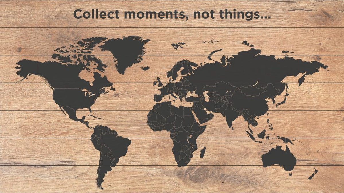 Afbeelding van product Woodprint  Houten Wereldkaart Moments voor Muurdecoratie | 105 x 60 cm | Gratis 100 koperen pins en ophangsysteem