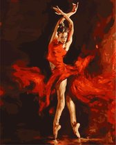 Artstudioclub®  Schilderen op nummer volwassenen  vrouw in rode dansende flamenco met lijst  40x50cm