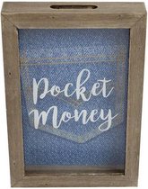 Teksten - Spaarpot Hout 'zak'-geld 18x12,5x3cm
