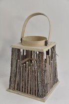 Moederdag - Lantaarn Hout/takken Met Hengsel White-wash 20x20x25/35cm