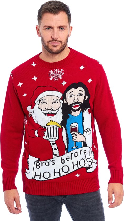 Foute Kersttrui Heren – Christmas Sweater “Bro’s before Ho, Ho, Ho’s” – Kerst trui Mannen Maat L
