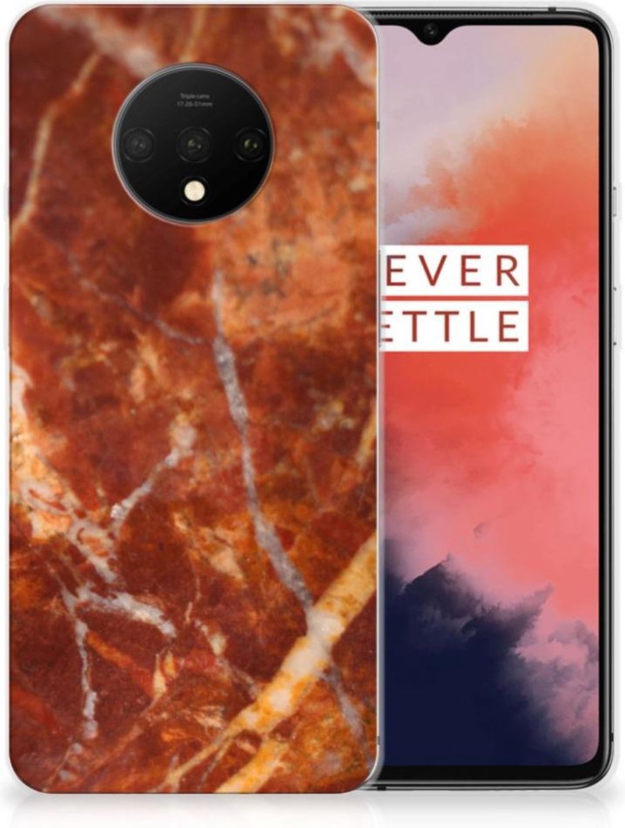 Back Cover voor OnePlus 7T TPU Siliconen Hoesje Marmer Bruin
