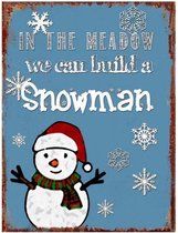 metalen bord - kerst - sneeuwpop - 25x33cm - blauw