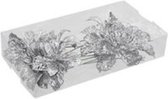 Kerststekers - Pet 8 Glitter Flowers/wire Silver Ø 10cm