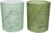 Kerst Sfeerlichten - Glass Tealightholder Bird On Icy Fin 2cl Green Dia7x8.3cm