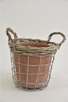 Woonaccessoires - Draadmand Met Riet En 1 Terracotta Pot D14 H13/17cm