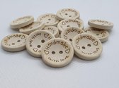 Houten knoop - DIY - Handmade with love -15 stuks