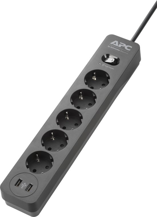 Foto: Apc pme5u2b gr stekkerdoos met overspanningsbeveiliging 5x stopcontact 2x usb surge lader