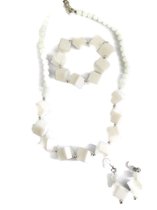 Petra's Sieradenwereld - Sieradenset wit met blokjes (ketting, armband, oorbellen) (740)